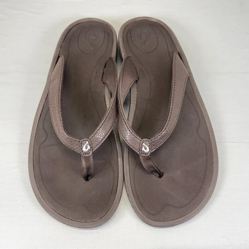 OluKai Kulapa Kai Flip Flop Sandals Womens Size 10 Brown Slip On Thong Shoes